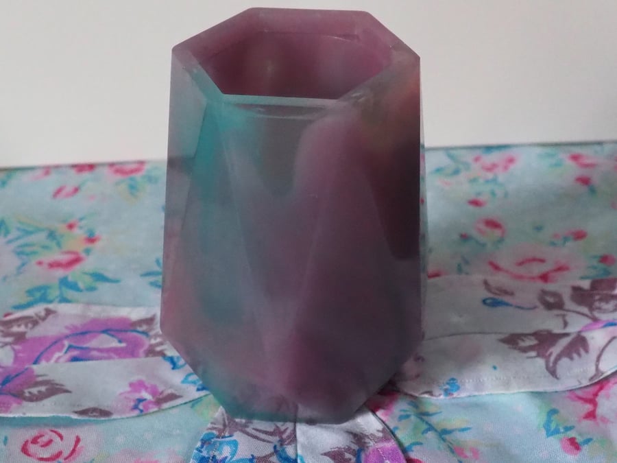 Hexagonal Resin Pot in Pink, Purple and Green