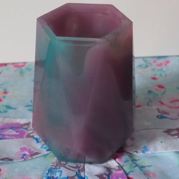 Hexagonal Resin Pot in Pink, Purple and Green