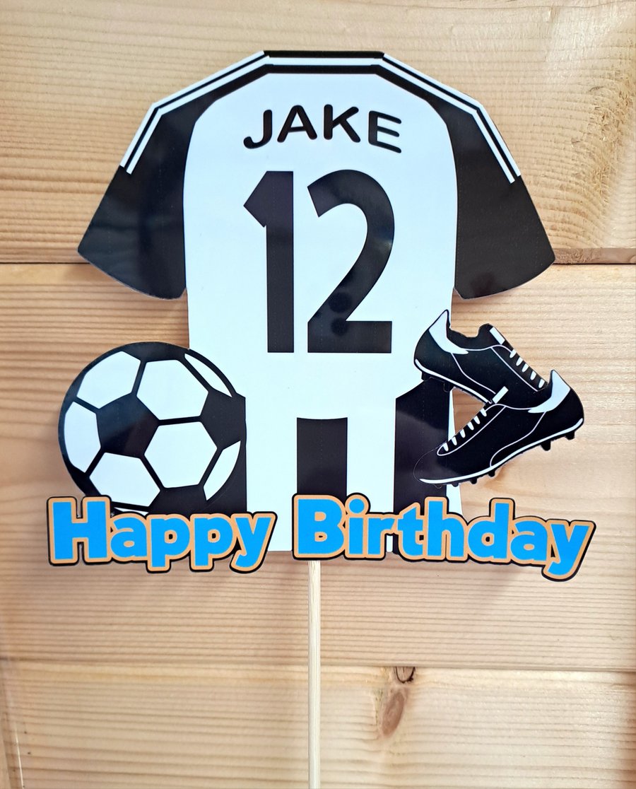 Newcastle style cake topper personalised. Football cake topper.
