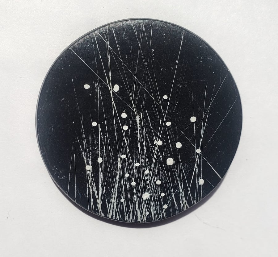 One Off Hand painted round Art Brooch black and white
