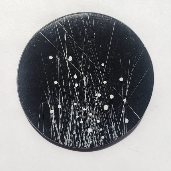 One Off Hand painted round Art Brooch black and white