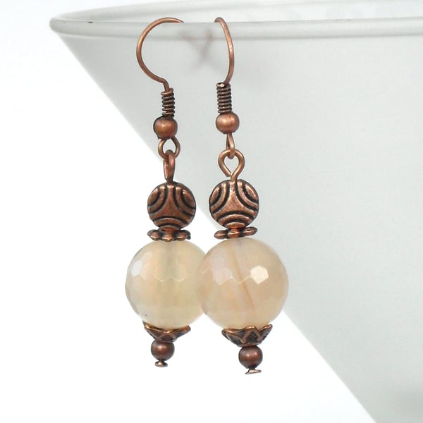 Handmade earrings - with delicate peach agate and copper 
