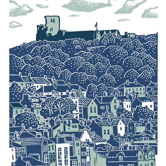 Scarborough No.2 A3 poster-print (light blue and dark blue)