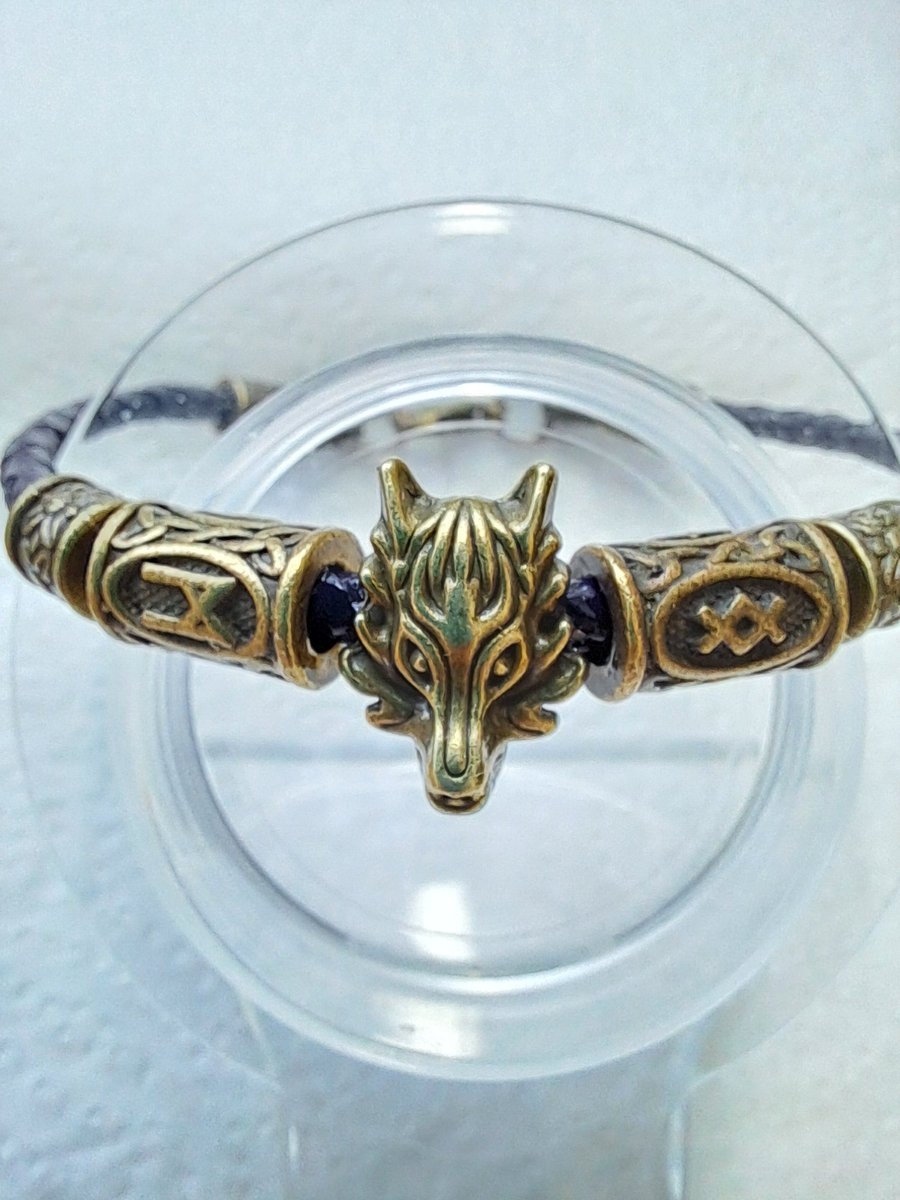 Leather Viking Rune Wolf bracelet 