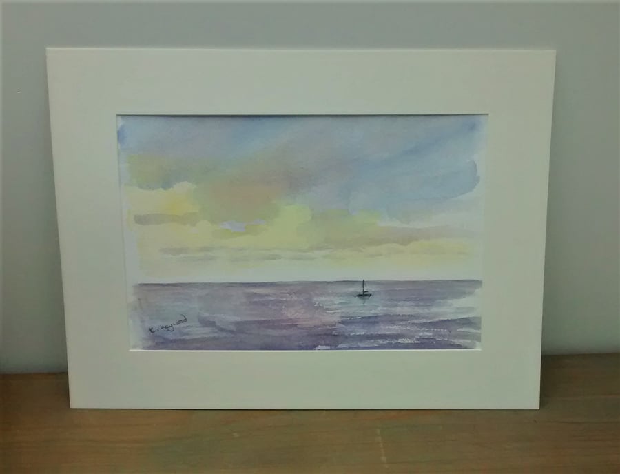 Watercolour Seascape Painting, Cloud at Sunset, Original Painting