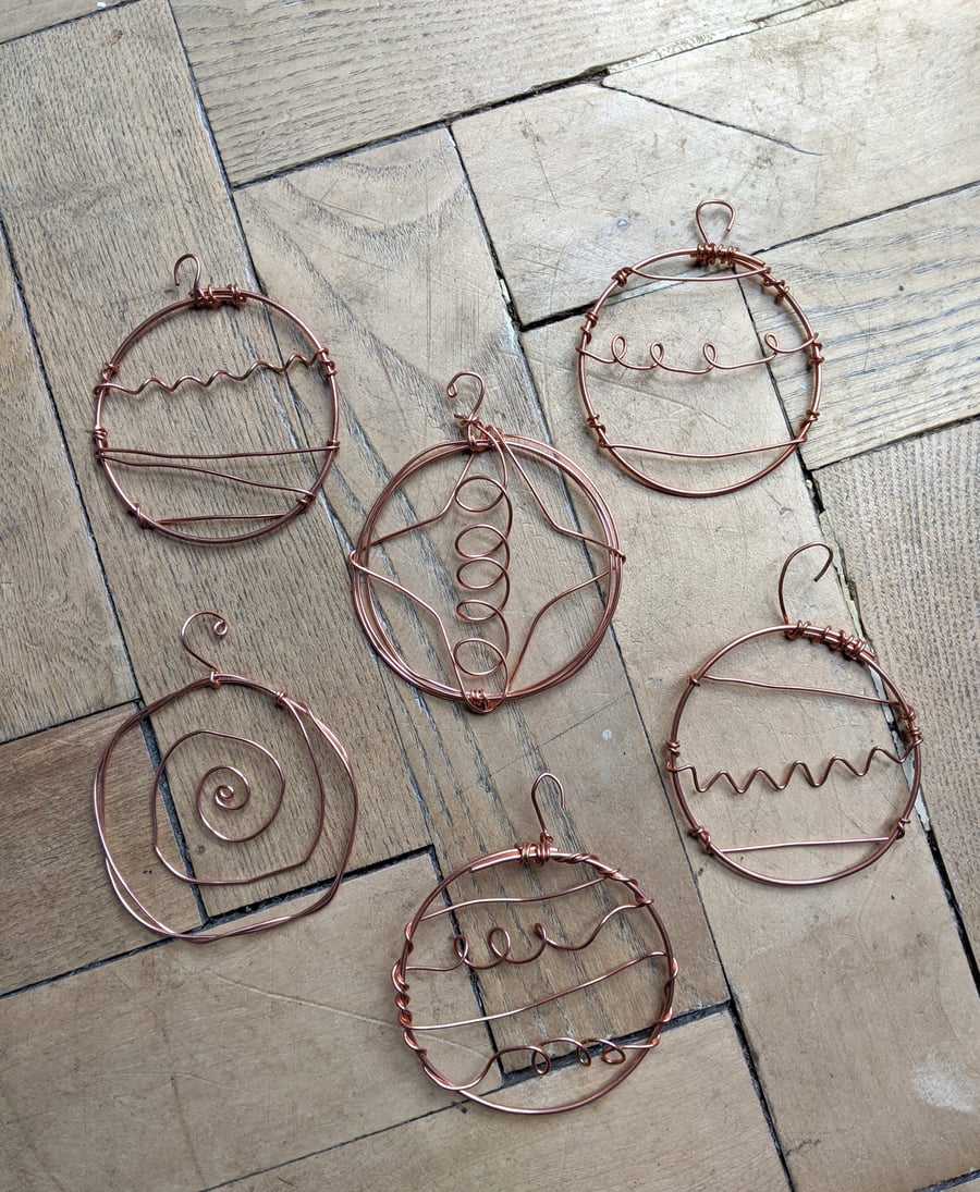 Pack of 5 Copper Wire Christmas Decorations