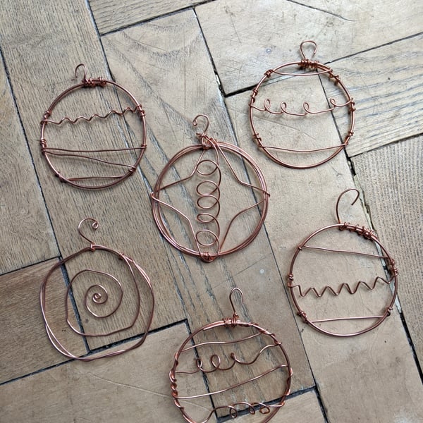 Pack of 5 Copper Wire Christmas Decorations