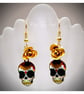 Sugar Skull Earrings with Yellow Metal Roses  - Image 1