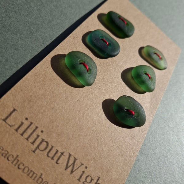 Set of six green sea glass buttons
