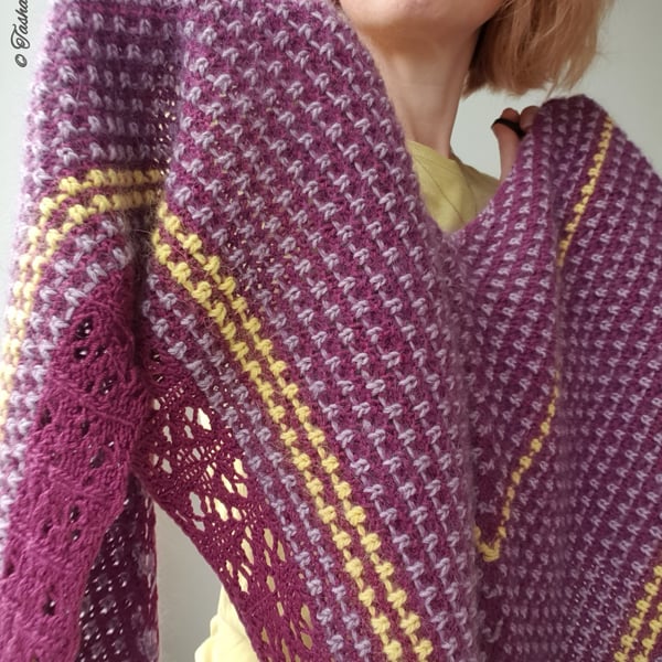 Hand knitted shawl, Handmade pure merino wool shawl, Gift for women