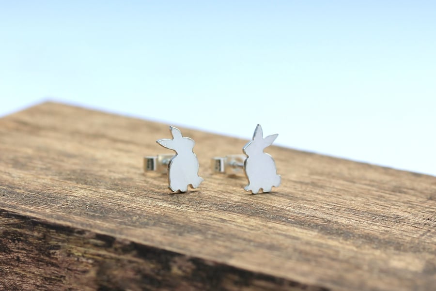 Silver Bunny Earrings - Silver Stud Earrings - Silver Bunny Studs 