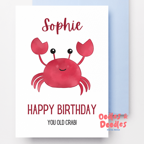Personalised Birthday Card, Crab Birthday Card, Under the Sea Card