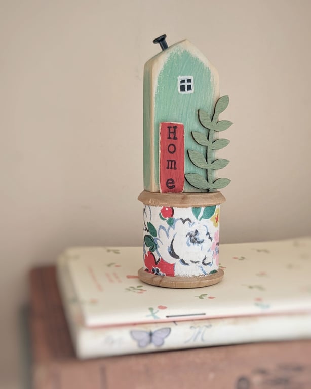 Little Wooden House on a Vintage Bobbin 'Home' 