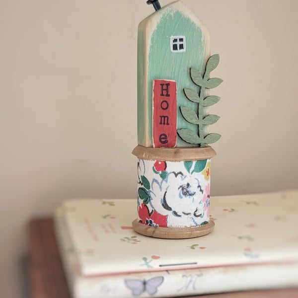 Little Wooden House on a Vintage Bobbin 'Home' 