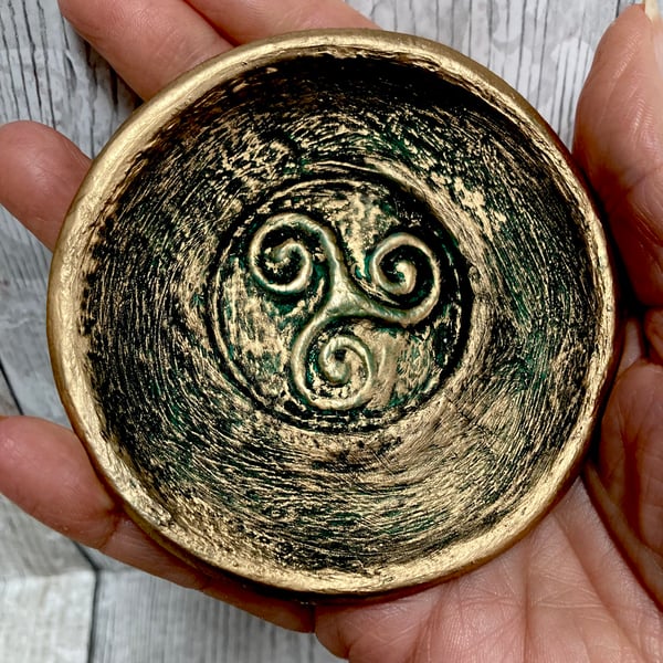 Boudicca's Trinket Dish Bodicca Handcrafted Clay Ancient Triskel Bowl