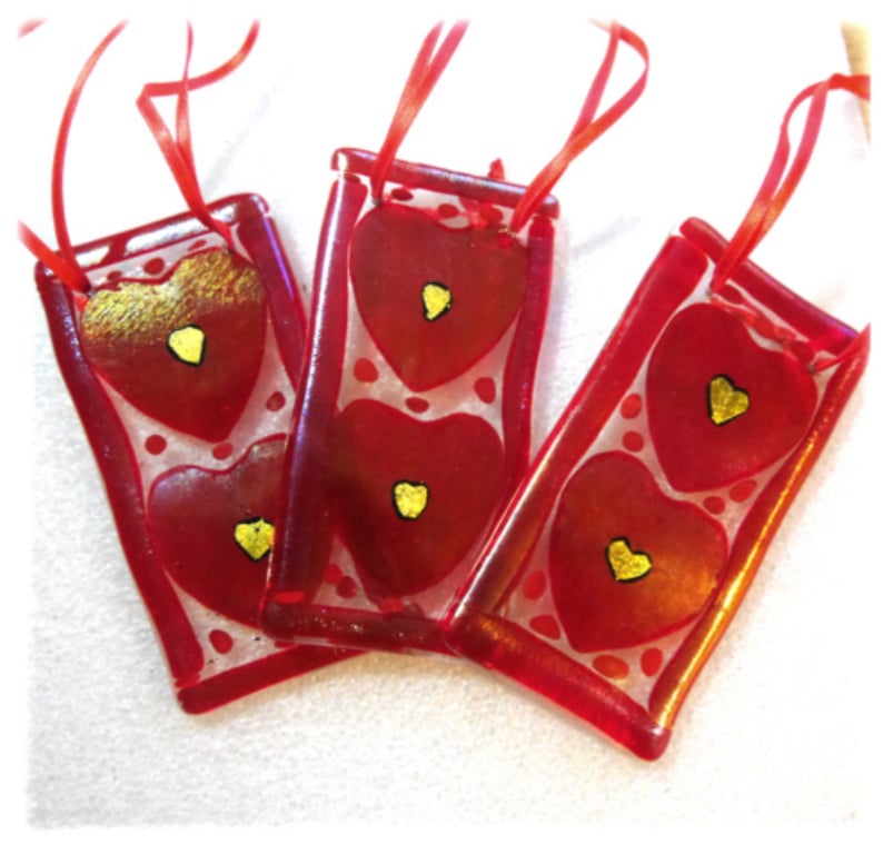 Heart Lightcatcher Fused Glass Hanging Suncatcher 2 hearts Mothers Day gift