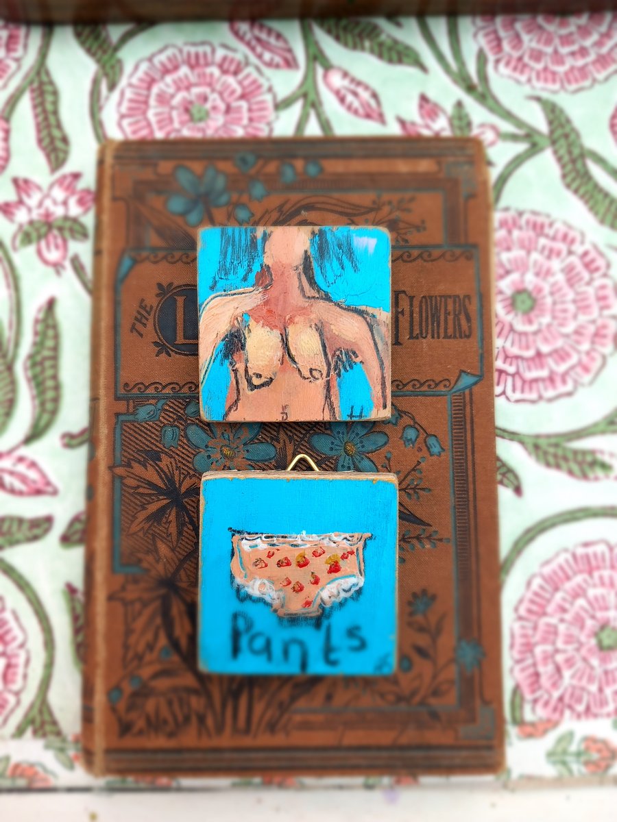 Celebrating women,  miniature boob and pants painting 