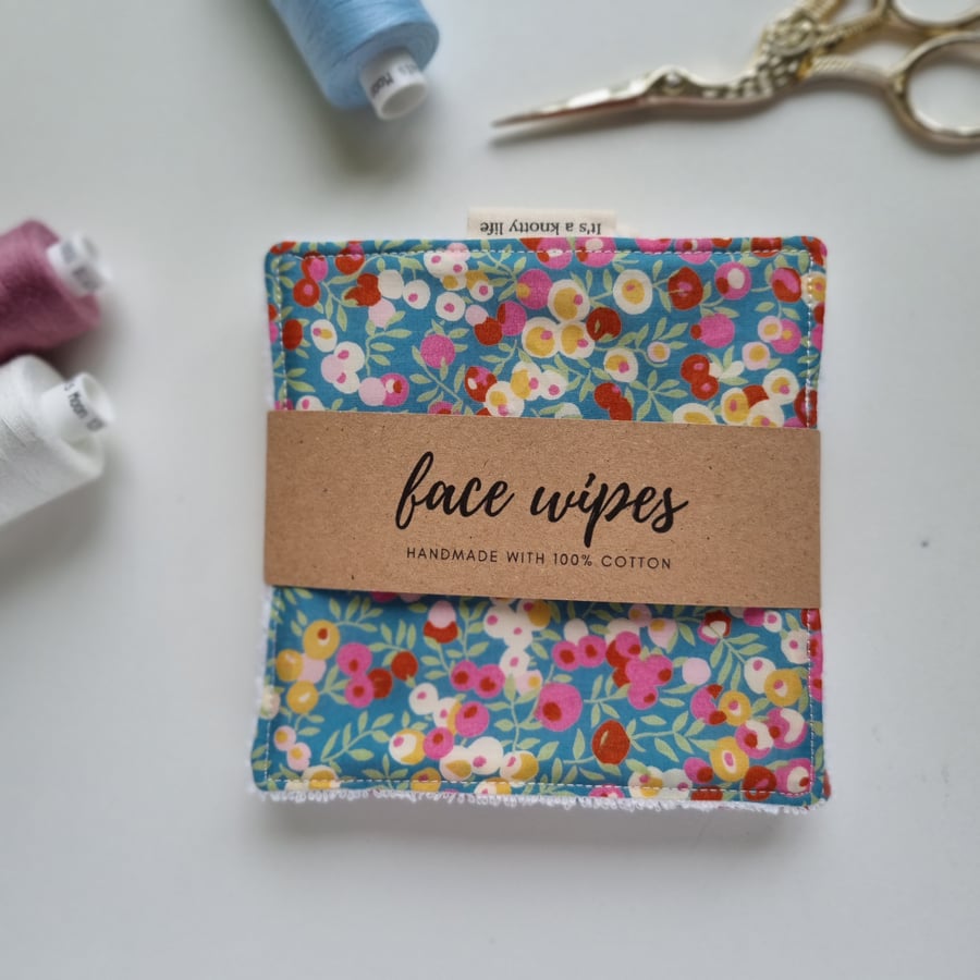 Reusable face wipes handmade, 100% liberty cotton fabric, bamboo towelling
