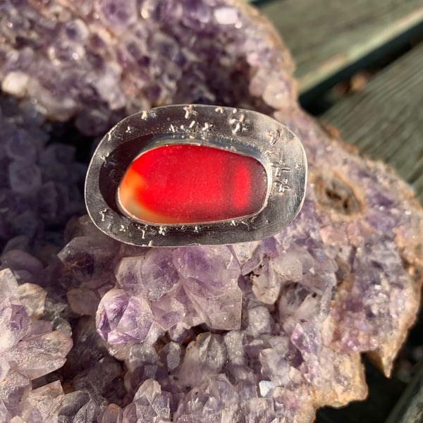 Sterling silver and red amber multi sea glass r Folksy