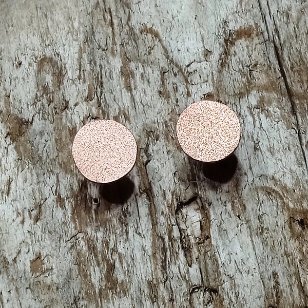 Frosted Finish Copper Stud Earrings (ERCUSTDC3) - UK Free Post