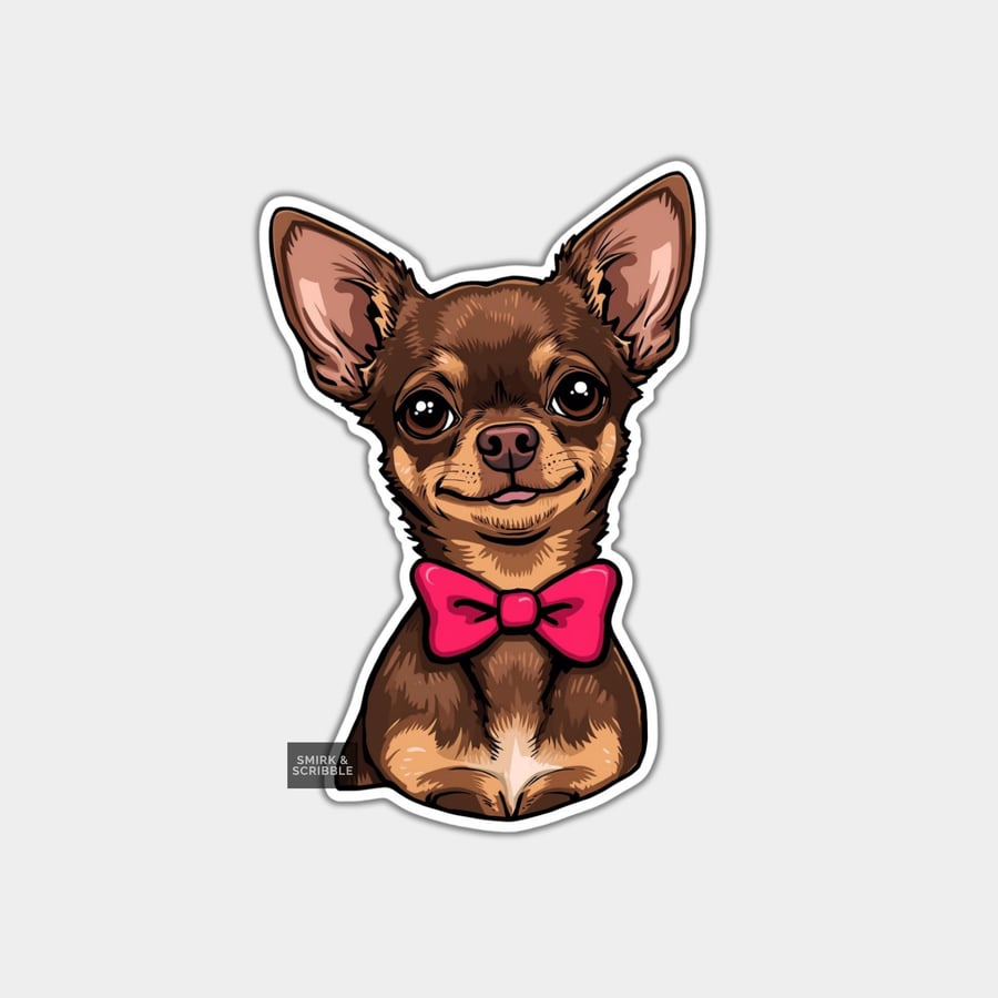 Funny Vinyl Sticker For Adults - Cute Chihuahua Dog & Bow Tie
