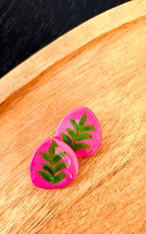 Hand-Painted Air-Dry Clay Earrings with Resin Finish – Unique Artisan Jewelry