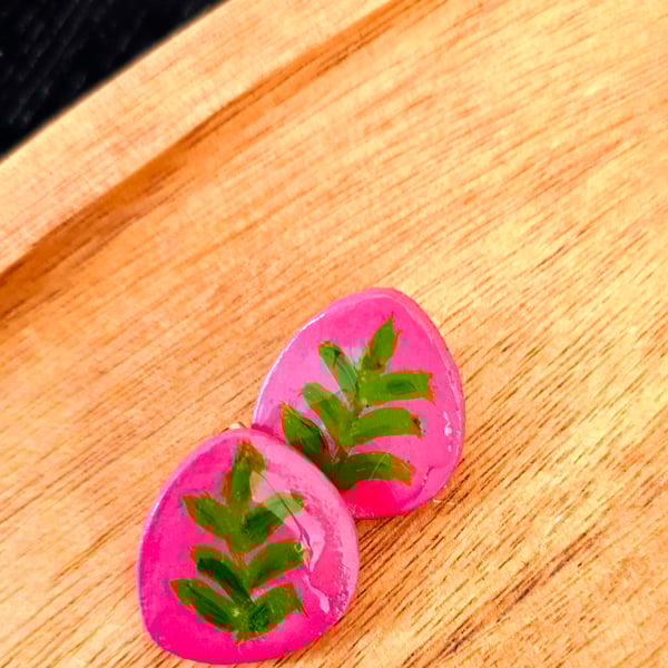 Hand-Painted Air-Dry Clay Earrings with Resin Finish – Unique Artisan Jewelry