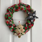 Handmade Christmas Fabric Wreath Door Decoration Holiday Wall Hanging