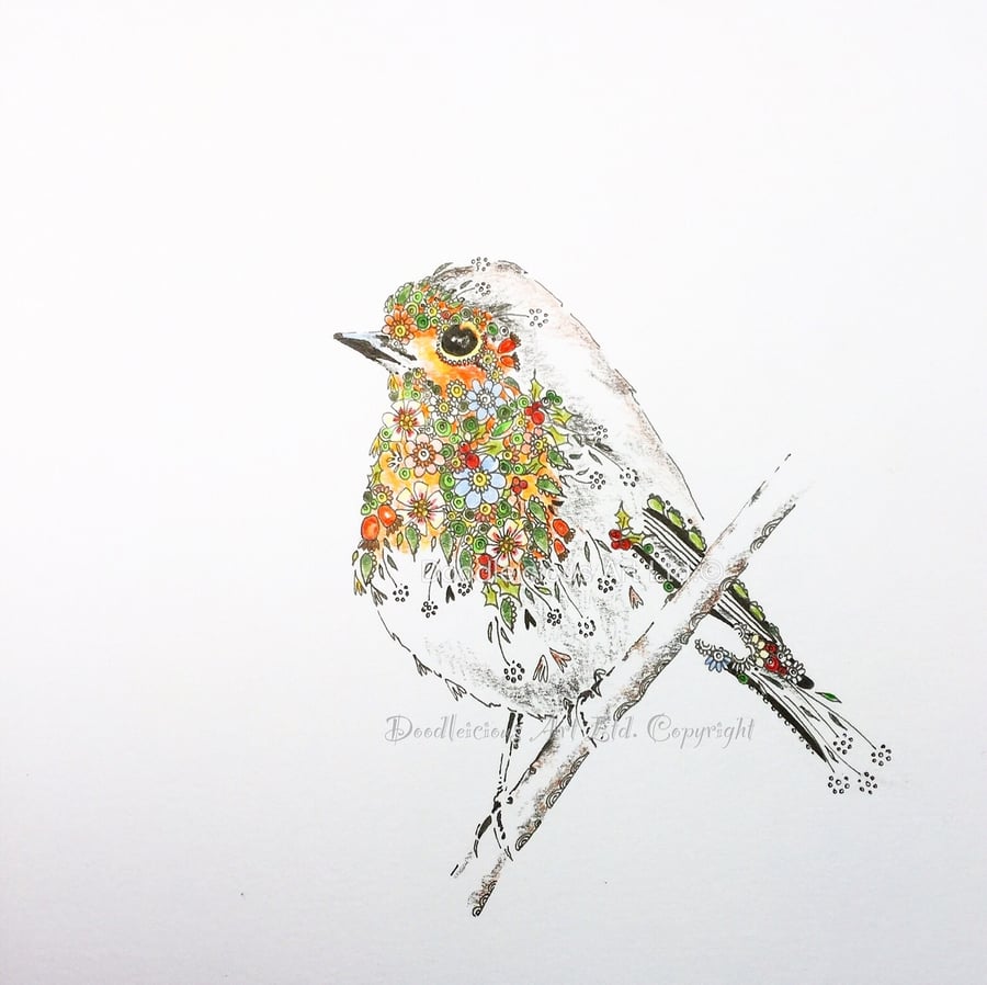 50% Discount OFFER! Rosehip Robin Art Print 10 x 12