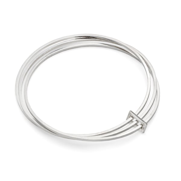 Isidora by Fedha - stylish set of three polished silver bangles with silver link