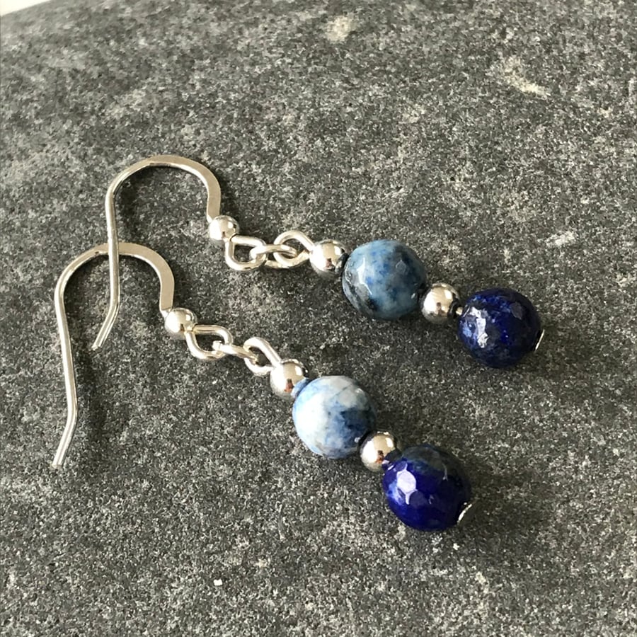 Lapis Lazuli Ocean blue gemstone earrings with sterling silver ear wires