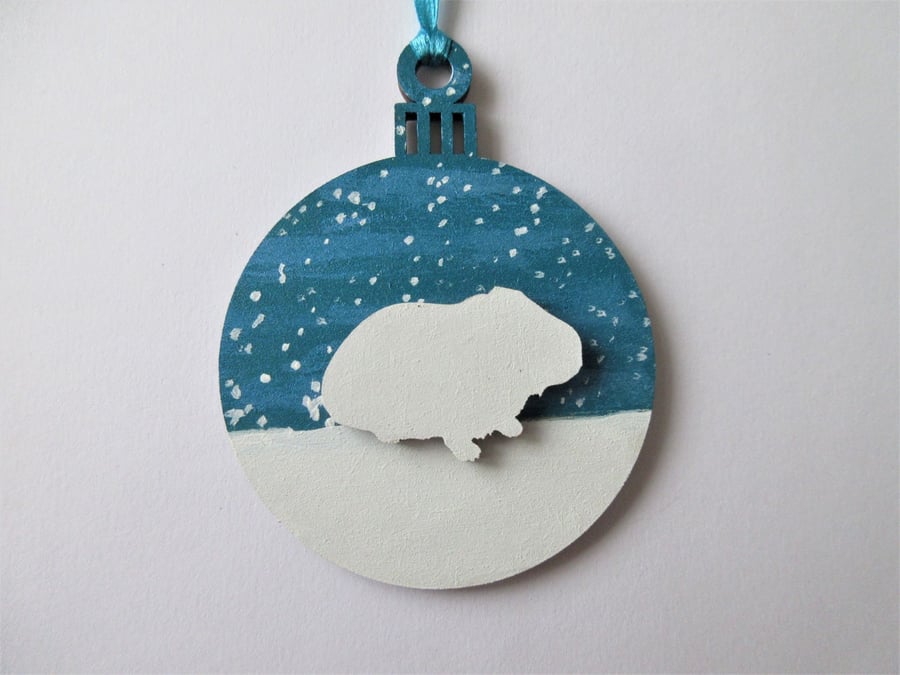 Guinea Pig Christmas Tree Bauble Hanging Decoration Snow Winter Scene