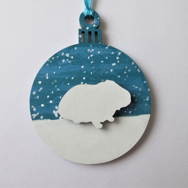 Guinea Pig Christmas Tree Bauble Hanging Decoration Snow Winter Scene