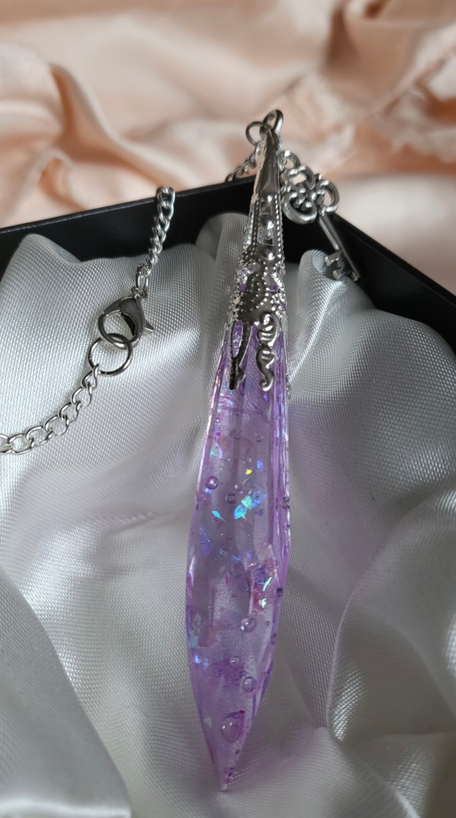 Shimmery Pastel Purple And Silver Resin Crystal Necklace 