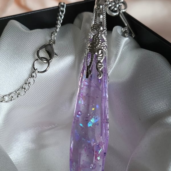 Shimmery Pastel Purple And Silver Resin Crystal Necklace 