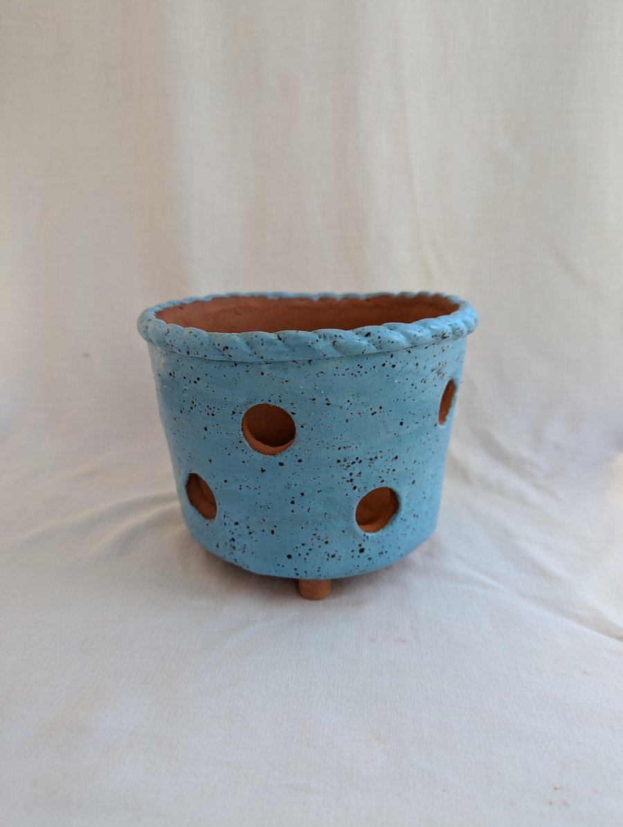 Blue Speckle Glazed Orchid Pot