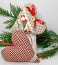 CHRISTMAS ROBIN HEART DECORATION - cream ribbon, dotty and mini-check - Image 5