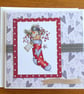 Snowman in a Stocking Christmas Card - Happy Christmas - Hearts - Image 1