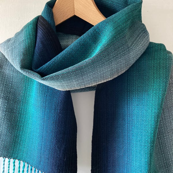 Deep Blue Sea Handwoven Herringbone Cotton Scarf