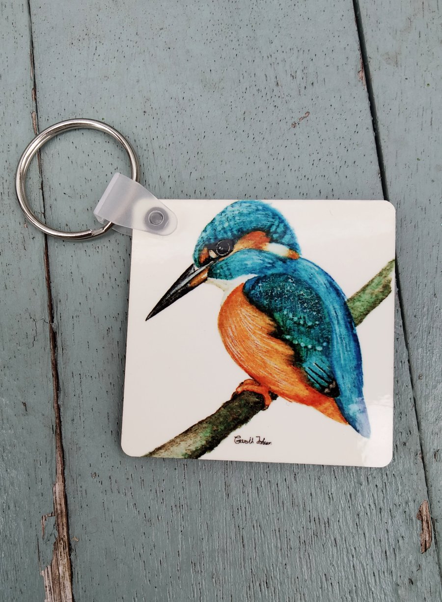 Kingfisher watercolour keyring, kingfisher print, gifts for bird lovers