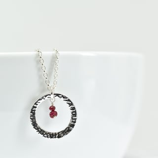 Ruby with Fine Silver Circle Pendant Necklace