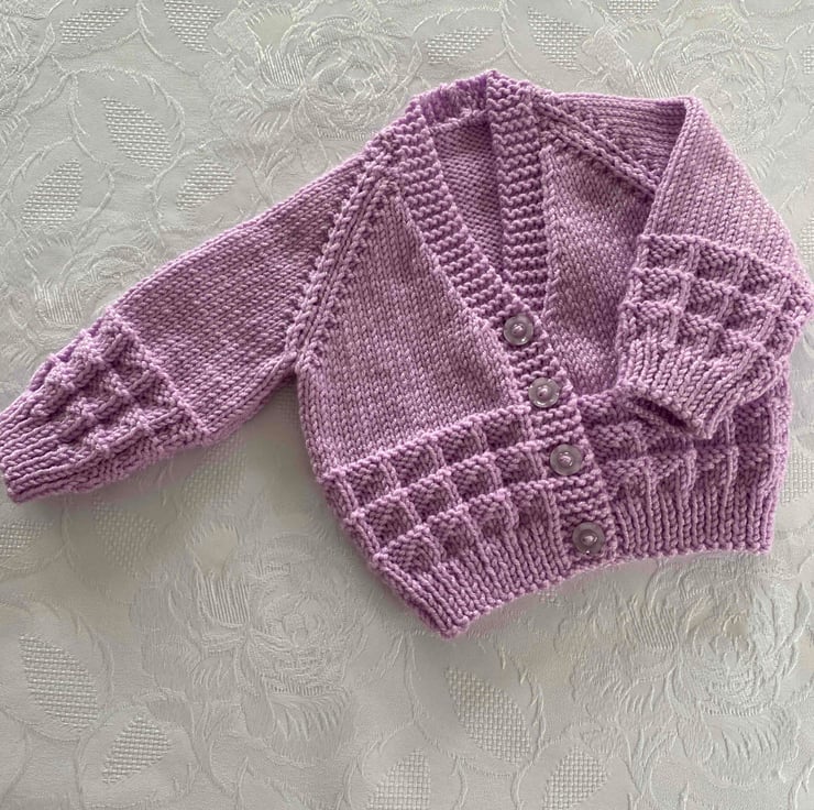 Hand Knitted Baby Lilac V - Neck Cardigan 0 -... - Folksy