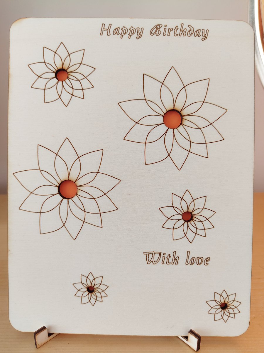 Simple flower design Happy birthday - laser cut out coloured centres