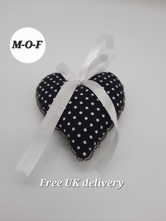 Polkadot heart hanger with seed bead edging.  