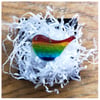 small red back 'Rainbow Wren of Hope' glass pendant with jump ring 