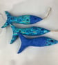 Blue and gold waves hanging fabric fish set, Handmade - Image 7