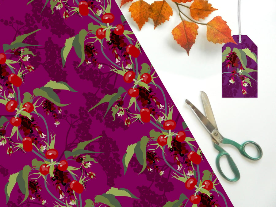 Pheasant Berry Eco Wrapping Paper - single folded sheets