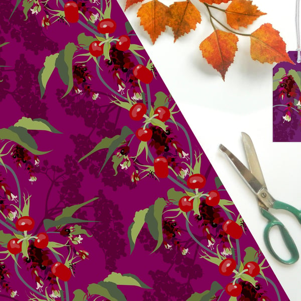 Pheasant Berry Eco Wrapping Paper - single folded sheets