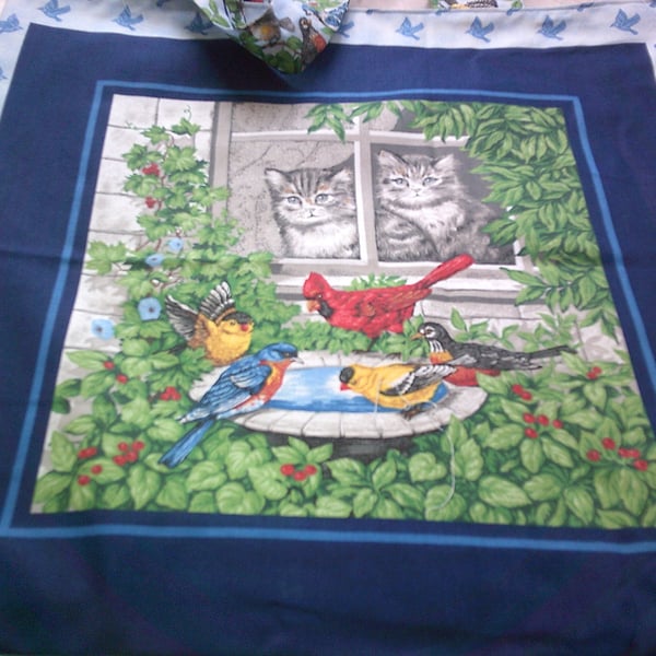 Cat at the Window Watching the Birds in the Garden Fabric Shopping Bag