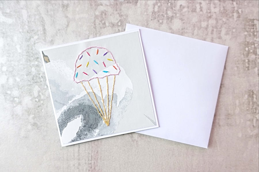 SALE Ice Cream Birthday Card, Hand Stitched Ice Cream Card 